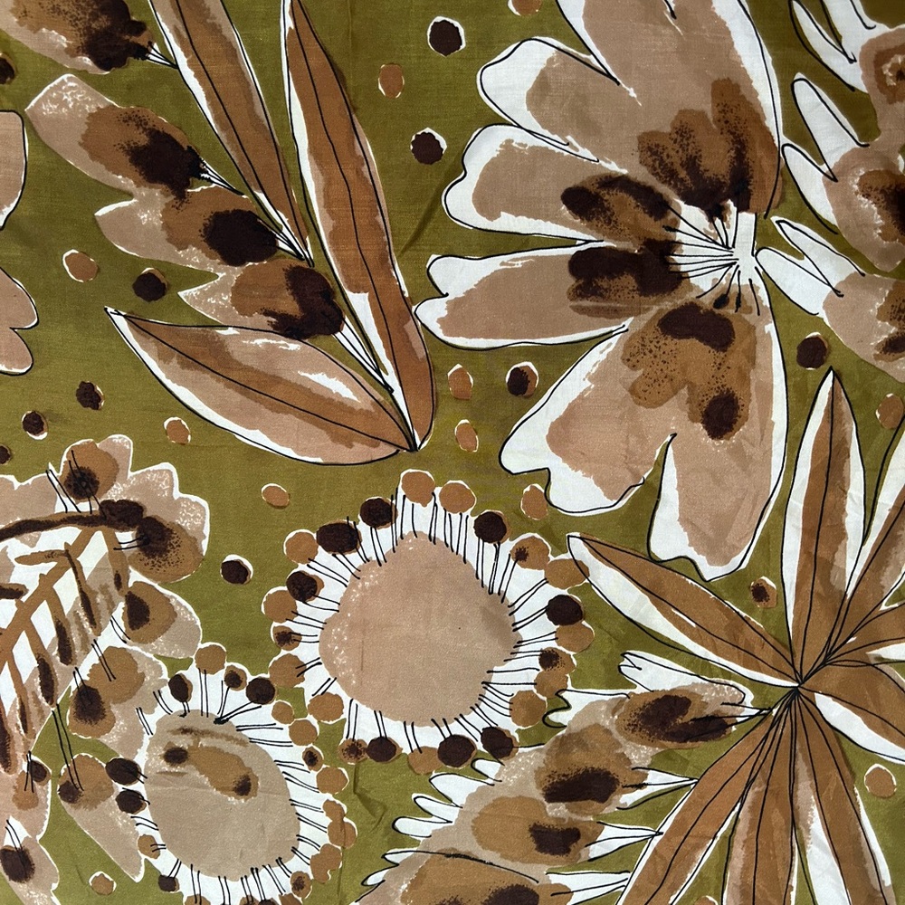 Vintage Vera Abstract Floral Green and Brown Decorative Square Silk Scarf - Picture 3 of 3